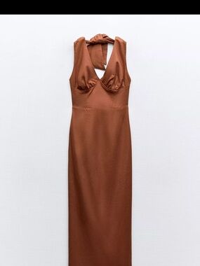 Zara LINEN BLEND CORSET MIDI DRESS size M